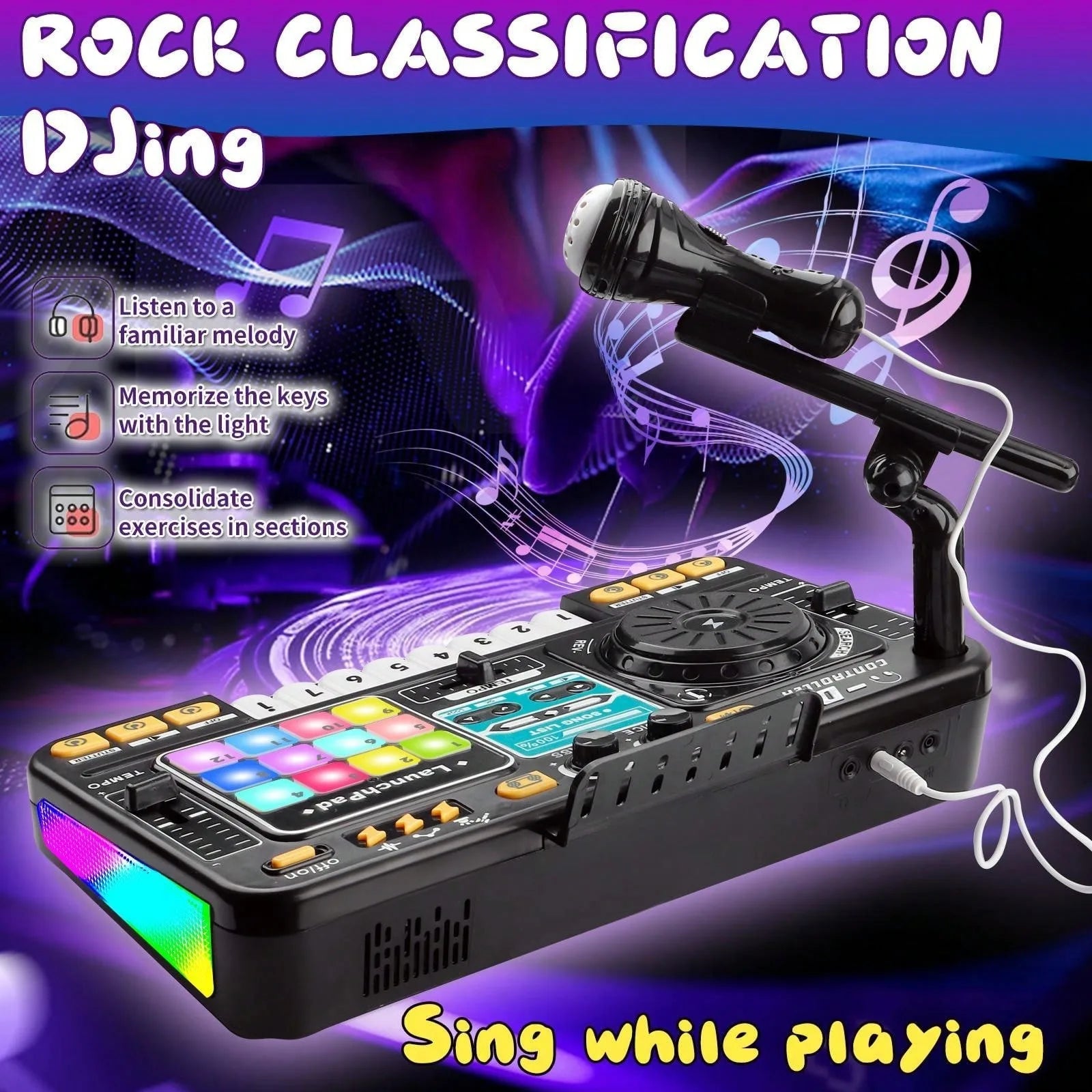DJ Mixer for Kids, Toddler DJ Mixing Table with DJ Turntable, Game Mode, Light & Speed Control and Microphone, Gifts for 3 4 5 6
