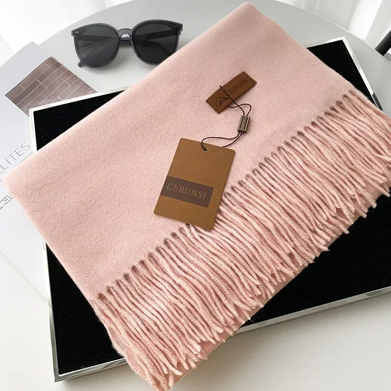 2024 Winter Cashmere Scarf Women Thick Warm Pashmina Shawls Wraps Solid Color Tassel Lady Blanket Echarpe Bufanda Hijab