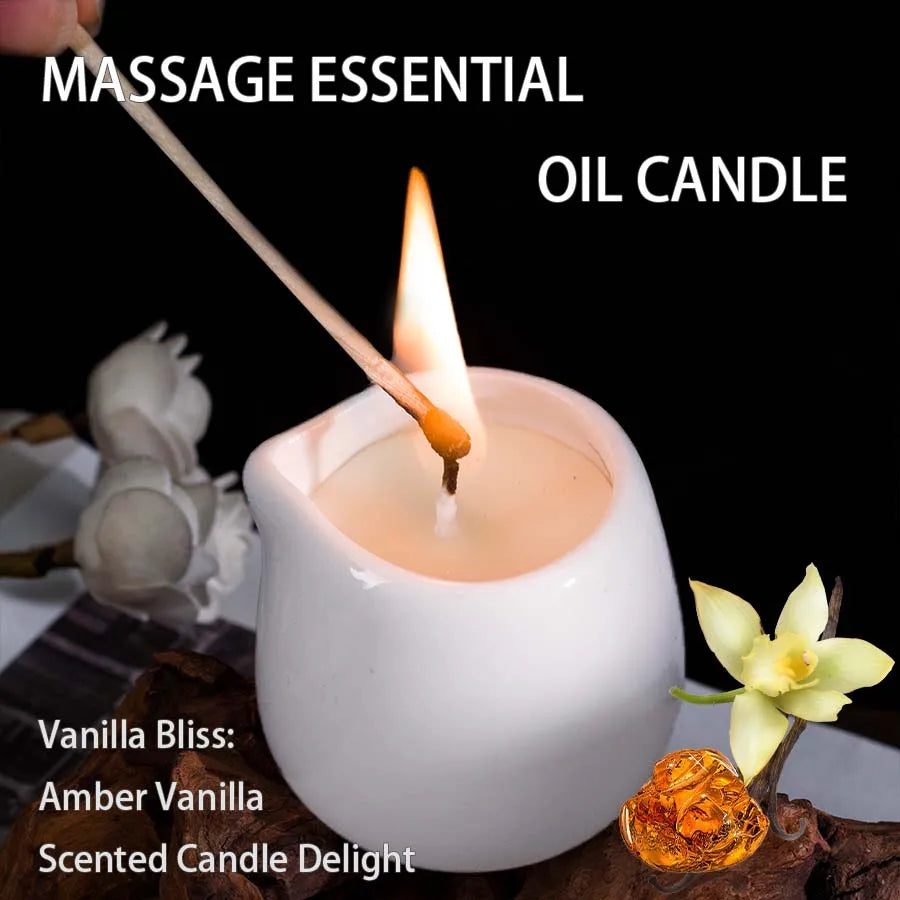 1pc Amber Vanilla massage essential oil candle, coconut wax, heating, body open back SPA romantic holder home decor valentines