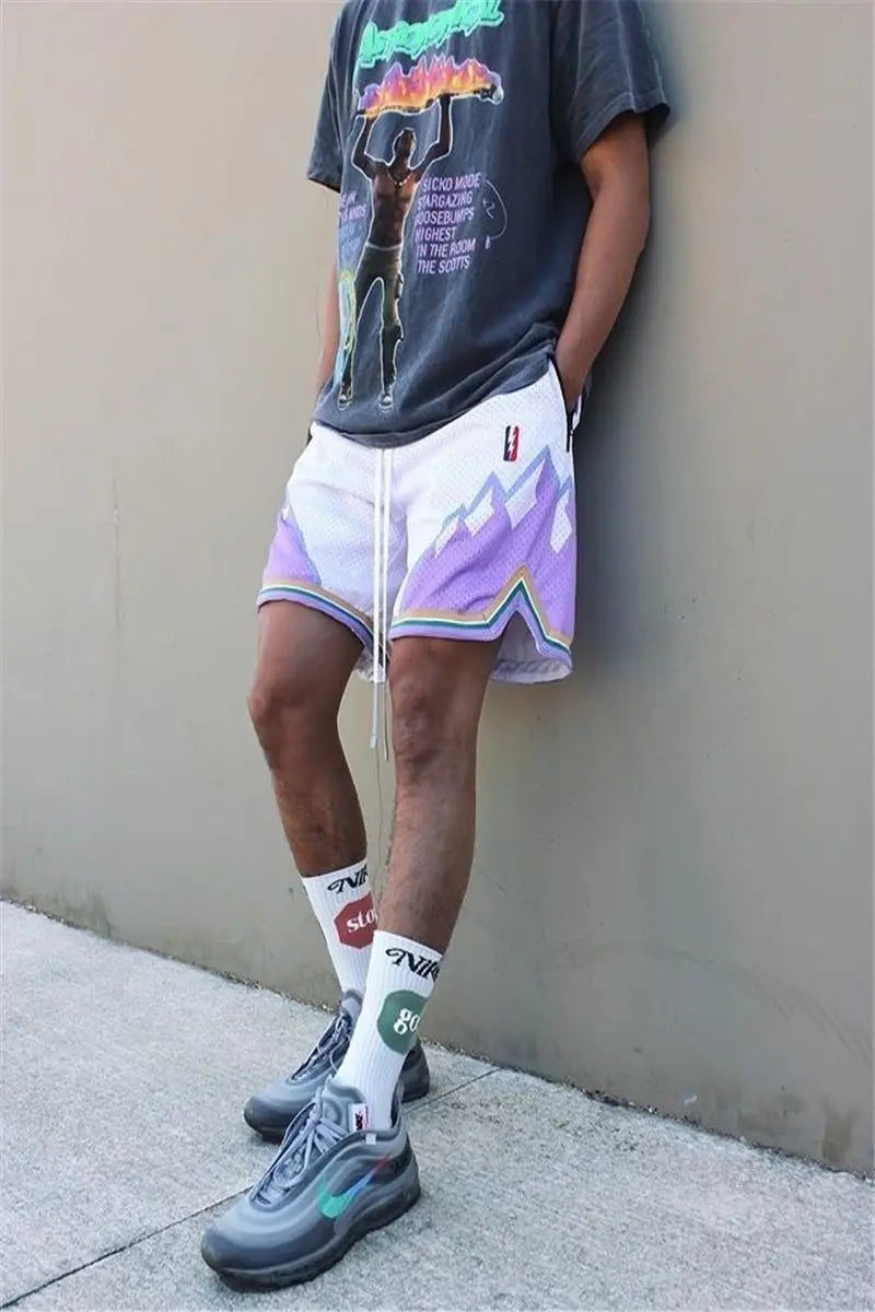 American Retro Embroidered Sports Shorts Men's Loose Casual Simple Personalized Four-point Basketball Pants Male Sportswear