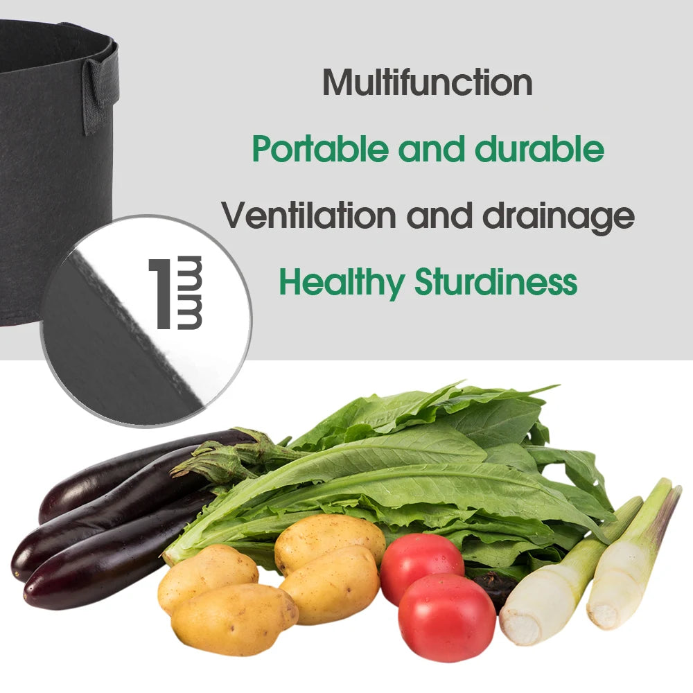 1-30 Gallon Black Grow Bags 1MM Felt Planting Nursery Pot Flower Plant Container Vegetable Tomato Potato Planters Indoor Outdoor