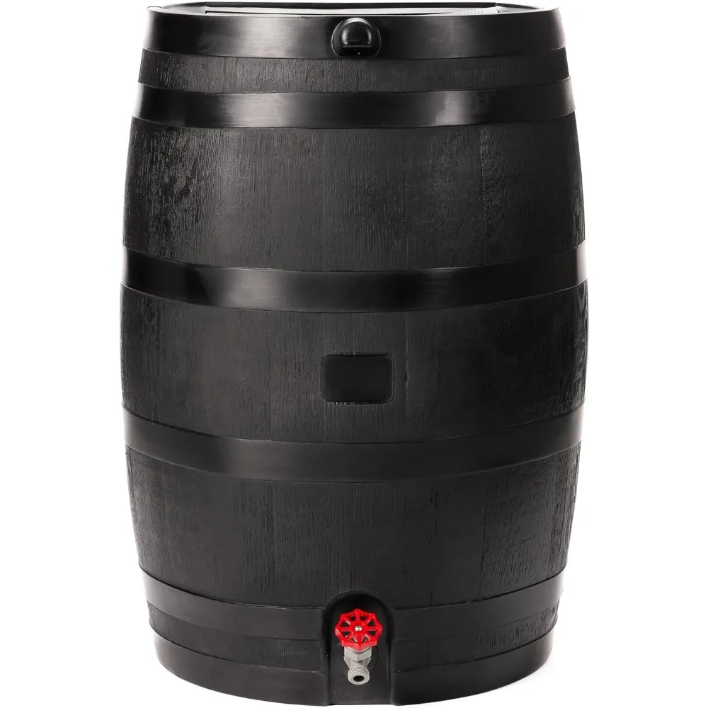 50 Gallon ECO Rain Barrel Flat Back Design 100% Recycled Plastic Rainwater Collection Tank Black