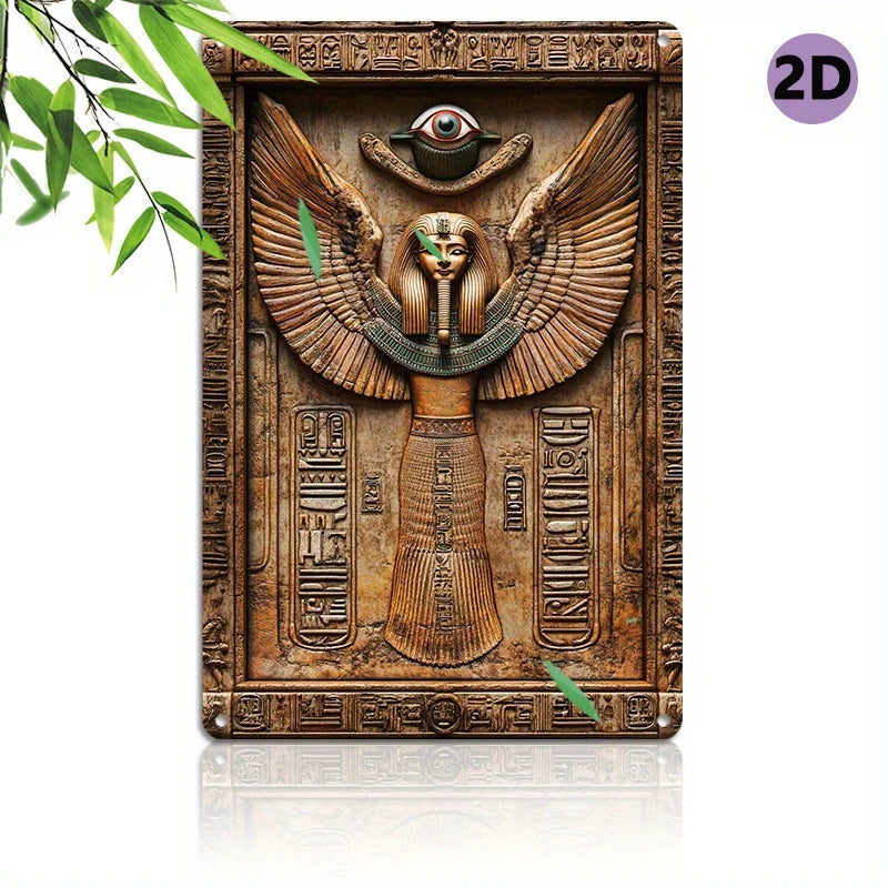 Ancient Egyptian Aluminum Wall Art Set, Metal Sign Plaque with Hieroglyphics and Eye of Horus for Home, Decorative Wall Poster