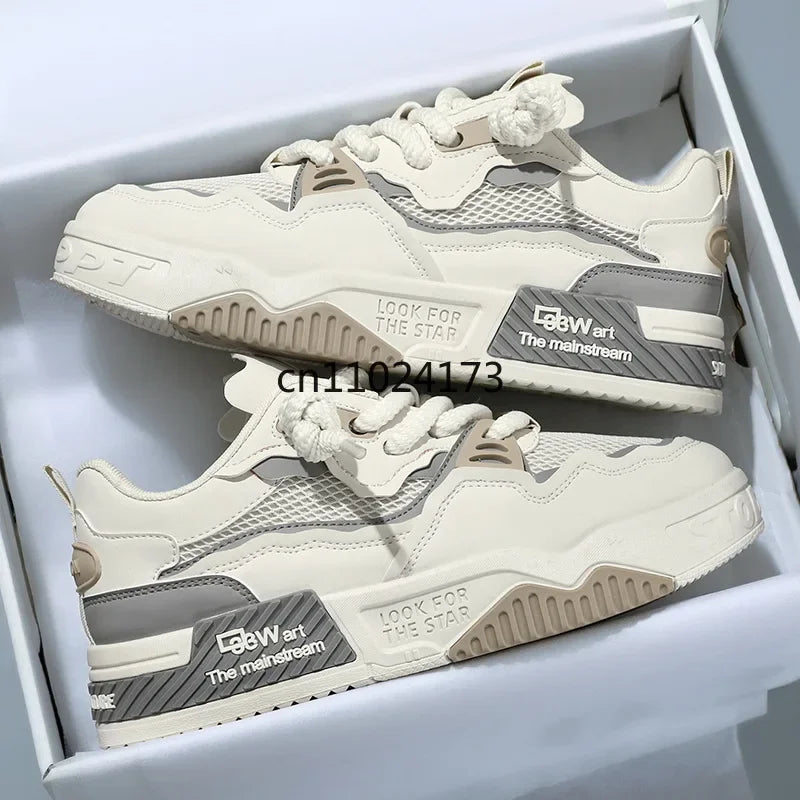 2025 new large-sized men's shoes, all-season fashion and versatile, soft-soled white sneakers and sports shoes