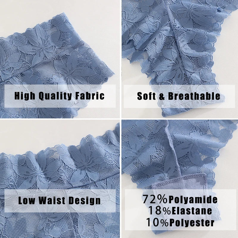 5PCS/SET Women's Floral Lace Panties Sexy Perspective Low Waist Briefs Hollow Comfortable And Breathable Lingerie Sexy Lace New