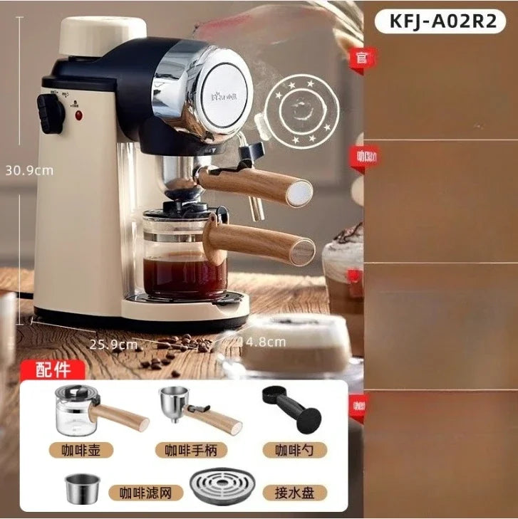 220V Bear Coffee Maker Small Home Espresso Semi Automatic Office All in One American Hand Grind Brew Machine CQ