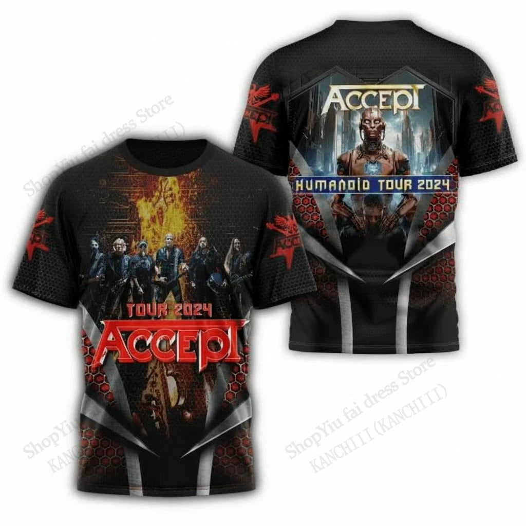2026 New Rock Accept Band 3D Print T-shirt Men Women Fashion Oversized Short Sleeve Tshirt Kids Hip Hop Tops Tees Mens Clothing