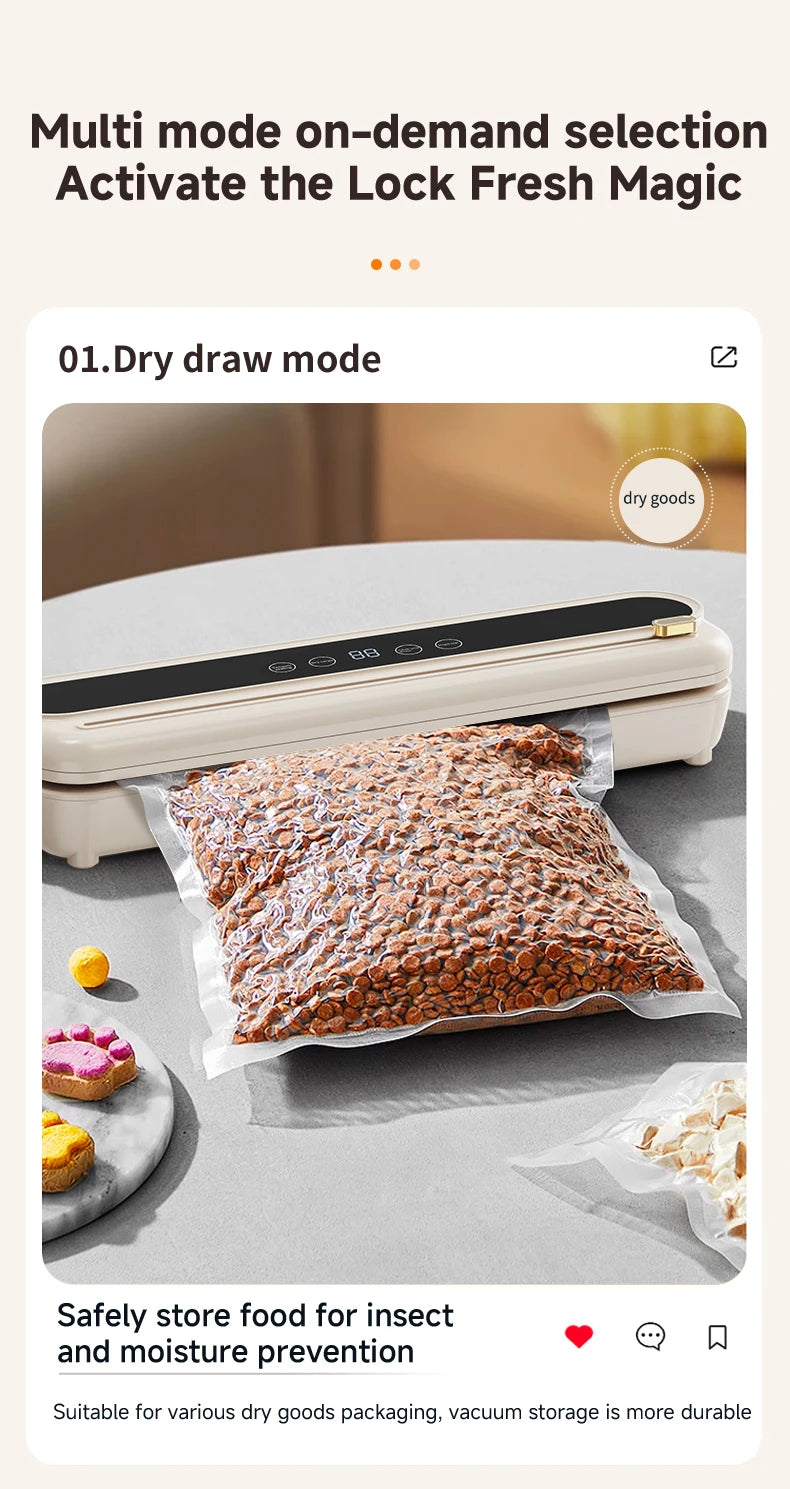 Electric Vacuum Sealer Built-in Cutter Kitchen Food Storage Seal Touch Button Dry/Wet Food Sealing Packaging Vacuum Machine