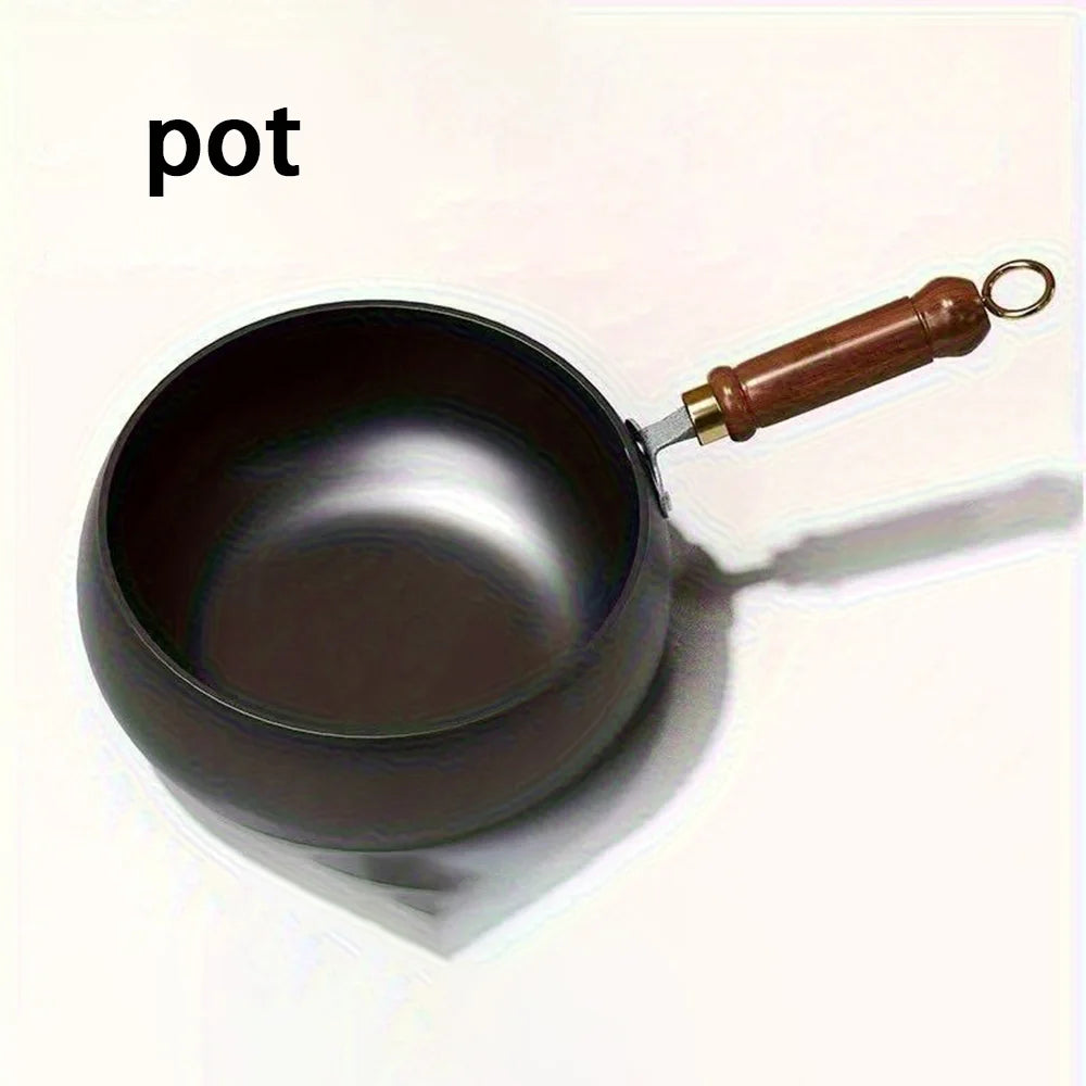 Cast iron pot with lid - handmade traditional design, wide belly and non stick mirror surface, splash proof