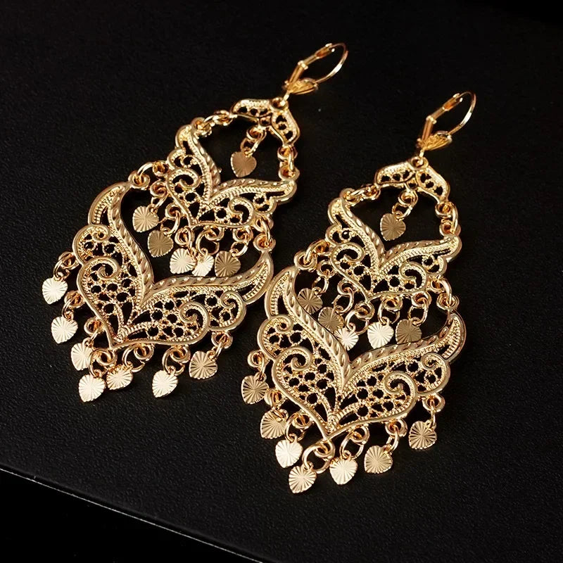 Arab Muslim Wedding Jewelry Gold Plated Pendant Earrings Crystal Moon Shape Ethiopian Turkish Bridal Gift Fashion Accessories