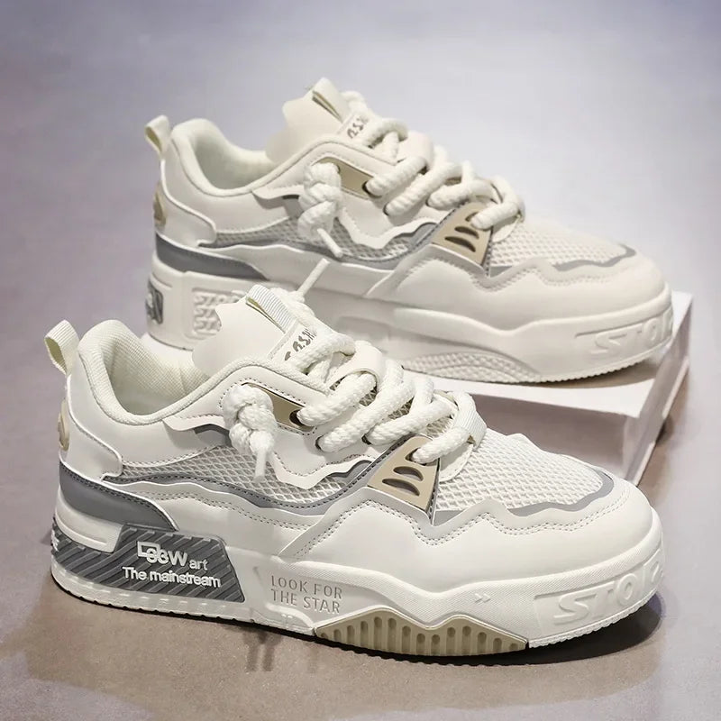 2025 new large-sized men's shoes, all-season fashion and versatile, soft-soled white sneakers and sports shoes