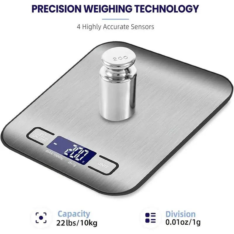 Digital Kitchen Scale LED Display 10kg/1g Stainless Steel Panel Electronic Scales Home Jewelry Food Snacks Weighing Baking Tools