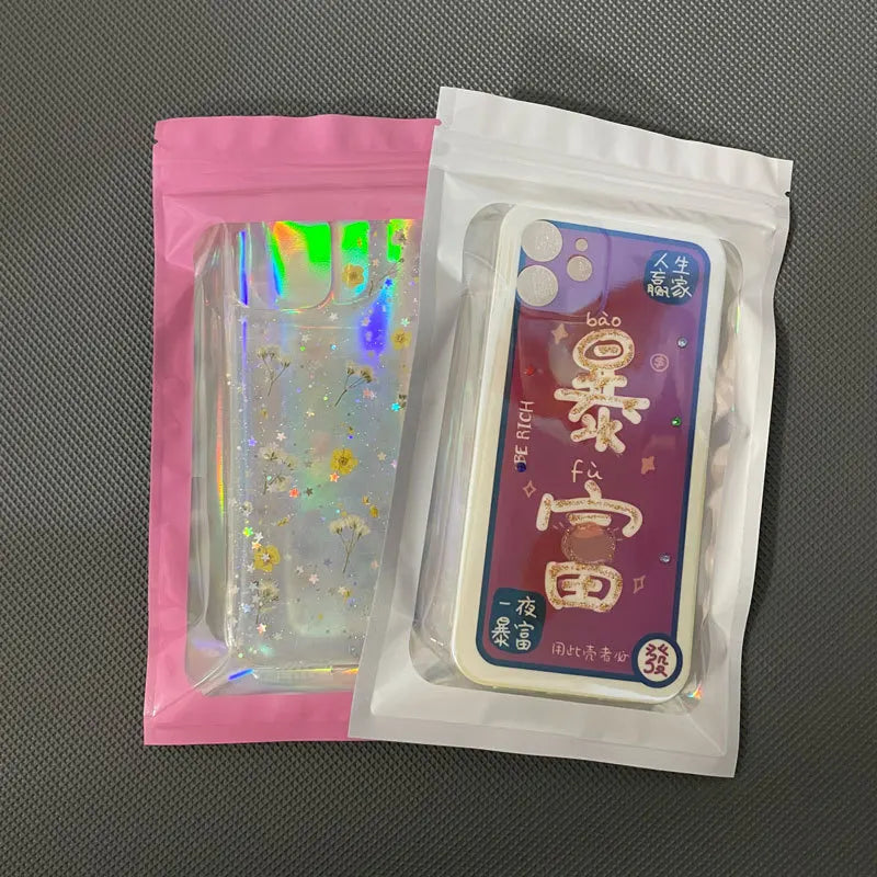100pcs Iridescent Zip Lock Bags Smell Proof Mylar Bags Resealable Odor Proof Bags Holographic Makeup Bags Hologram Zipper Bags