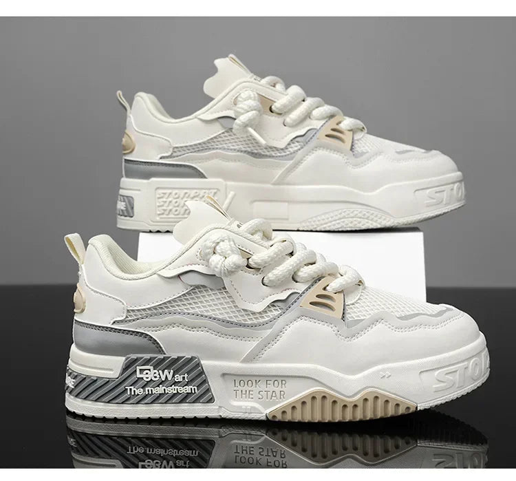 2025 new large-sized men's shoes, all-season fashion and versatile, soft-soled white sneakers and sports shoes