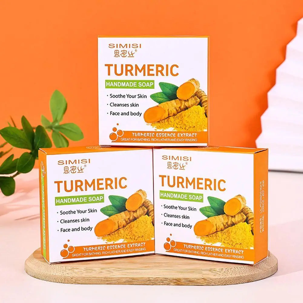 1/2PCS Natural Turmeric Soap Bar for Face & Body, Turmeric Skin Brightening Soap for Dark Spots, Even Tone Exfoliating Face Wash