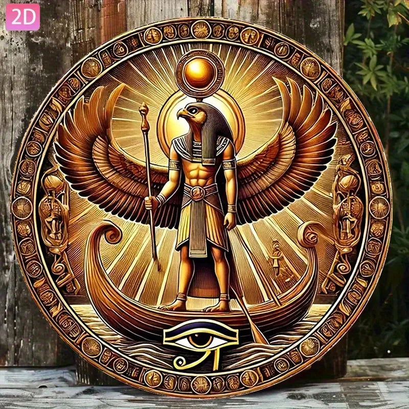 Egyptian God Ra Wall Art Aluminum Plate 7.87x7.87 Inch Retro Relief Sculpture for Home Garden Decor