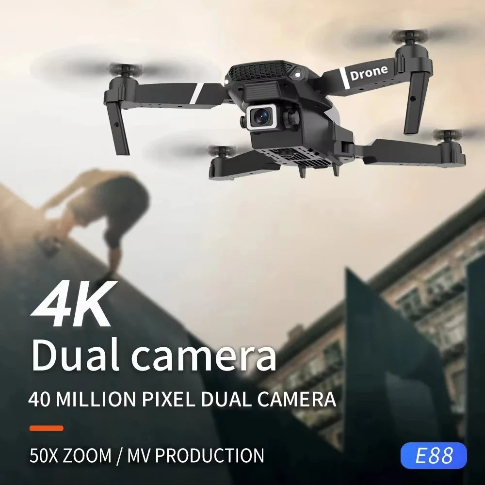 Drones Toys Gifts 8K HD Dual Camera 2026 E88 Plus Mini Foldable GPS Brushless Motor Obstacle Avoidance RC Quadcopter LED For IOS