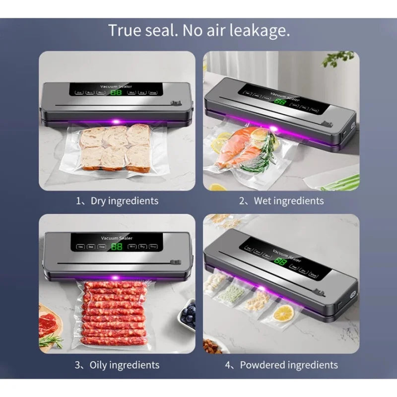 Electric Vacuum Sealer Dry/Wet Food Sealed Packaging Kitchen Food Storage Seal Built-in Cutter Knife Vacuum Sealer Machine