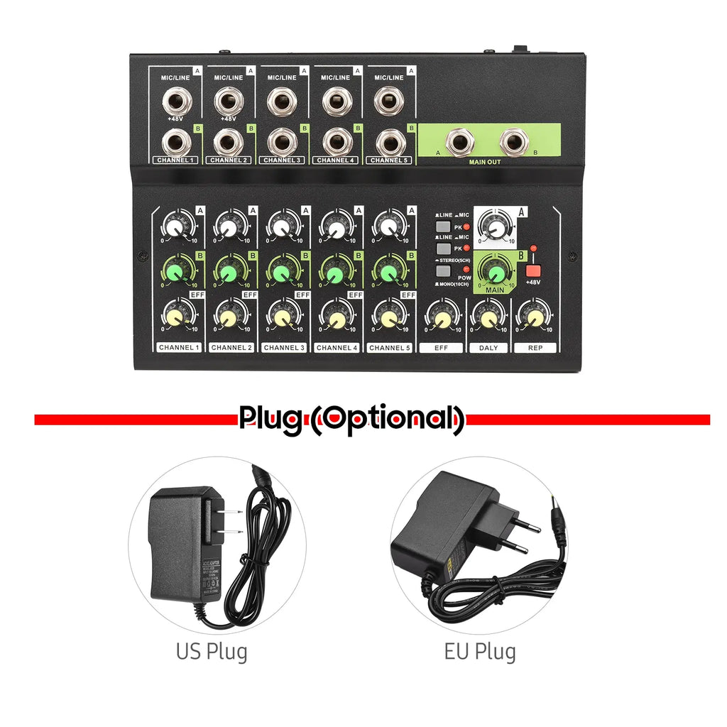 10-Channel Mixing Console Digital Audio Mixer Stereo Mic/Line Mixer Reverb & 48V Phantom Power for Recording DJ Live Karaoke