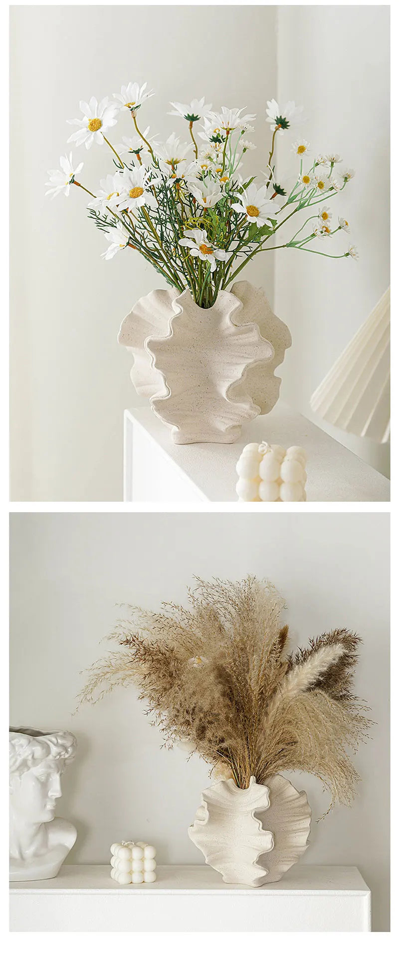Ceramic Coral Vase Nordic Art Dry Flower Vase Pot Beige Matte Container for Flower Pampas Grass Living Room Tabletop Decoration