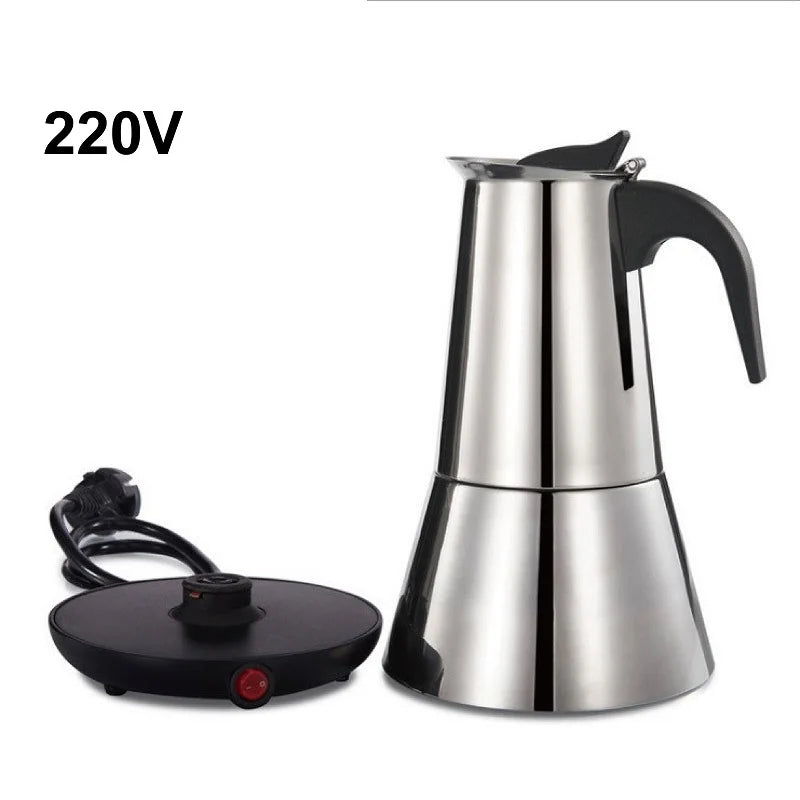 110V/220V Electric Coffee Maker 300ml 304 Stainless Steel Mocha Pot Electric Italian Coffee Maker Percolator for Home