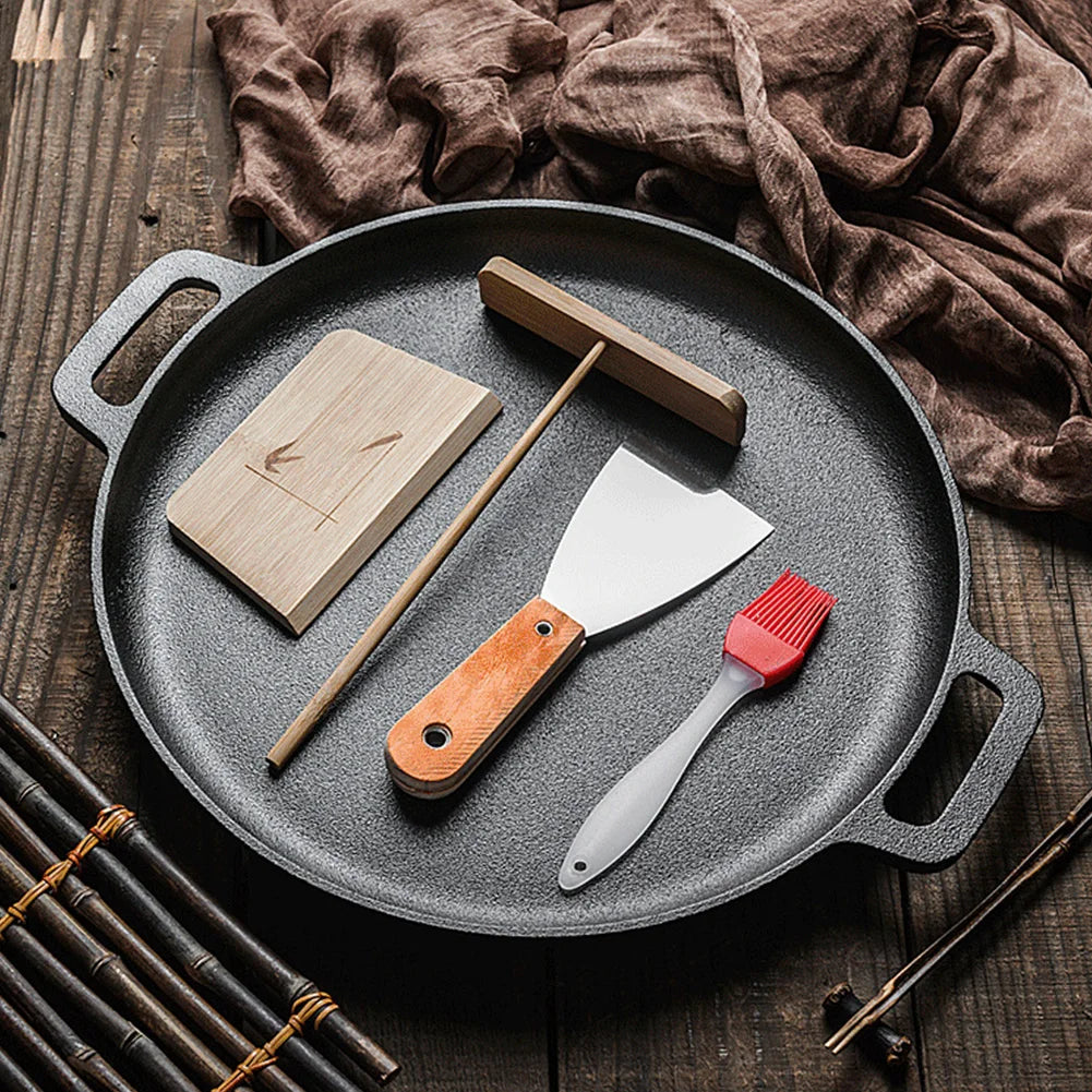 Cast Iron Frying Pan For Home Use Pizza Pancake Fry Pan Non-Stick Round Griddle For Crepes Camping BBQ Grill for Outdoor Cookwar