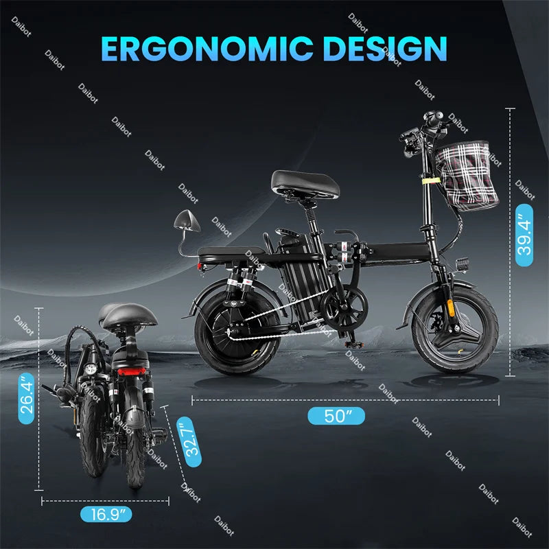 Canada Stock 14 Inch Folding Electric Bicycle For Woman With 2 Seats 500W 48V Pink Lightweight Electric Bike For Adults With USB