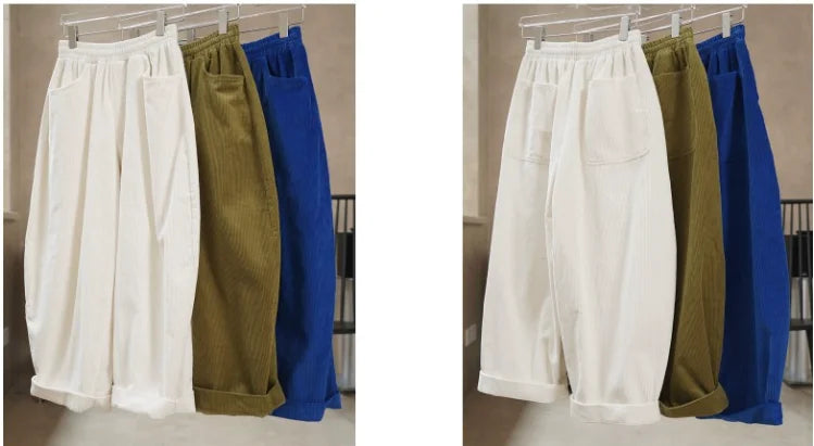 2025 Women Spring Fashion Big Wide Leg Pants Stretch High Waist Corduroy Pants Fashion Clothes 100% Cotton Pants Female Trousers