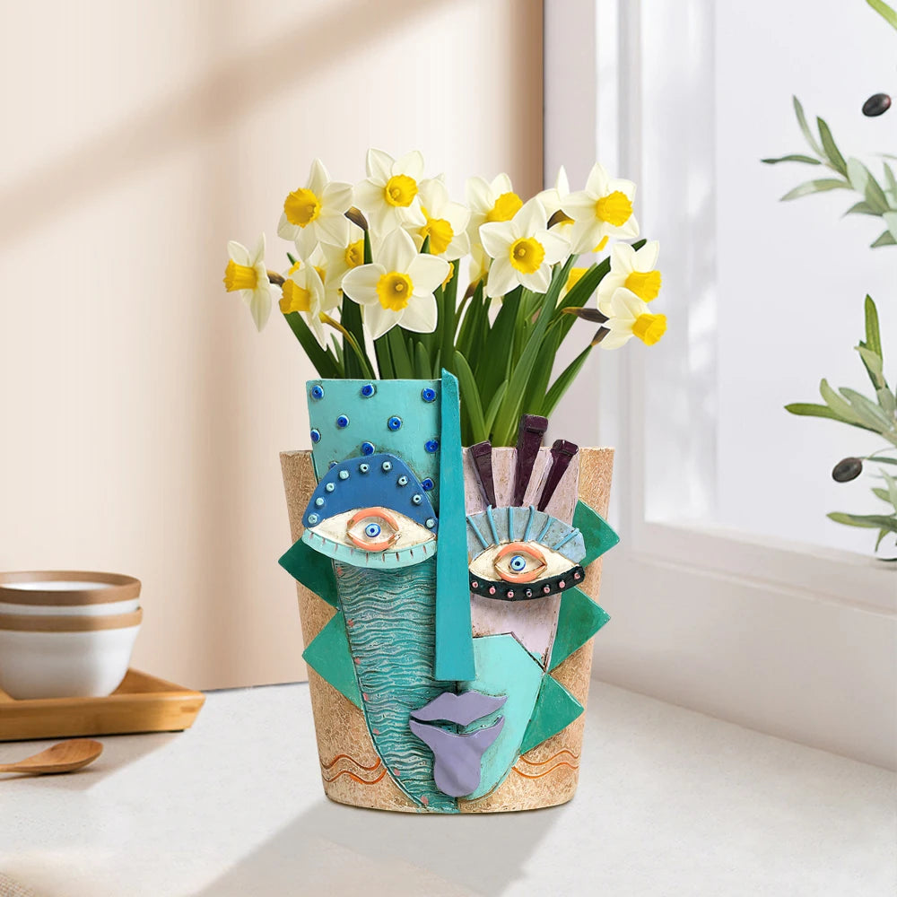 Colorful Abstract Face Flower Pot Planter for Indoor Outdoor Plants Home Garden Art Decorations Funny Decorative Head Vase