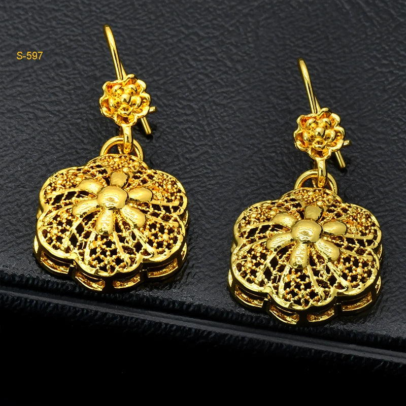 Ethiopian Tassel 24k Gold Plated Jewelry Sets For Women Arabic Wedding Indian Bridal Dubai Necklace And Earring Set Party Gifts