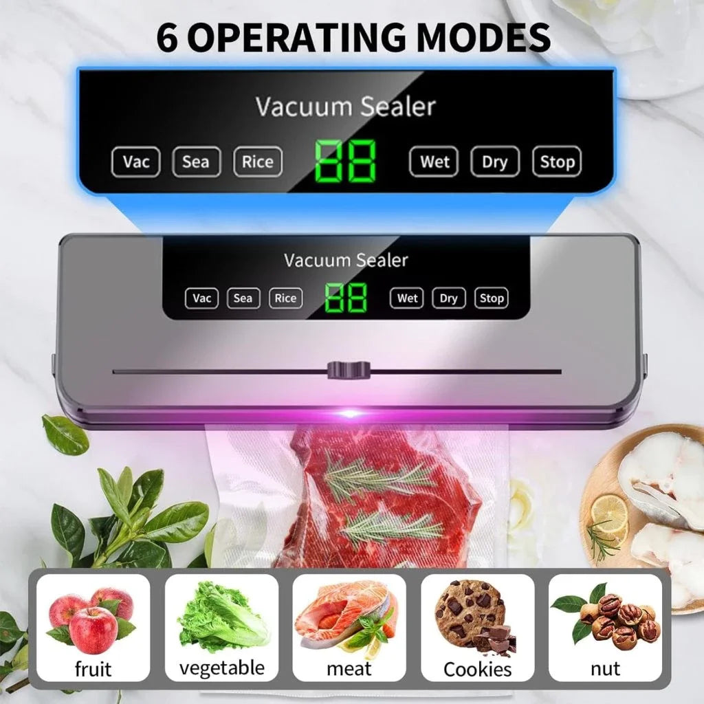 Electric Vacuum Sealer Dry/Wet Food Sealed Packaging Kitchen Food Storage Seal Built-in Cutter Knife Vacuum Sealer Machine
