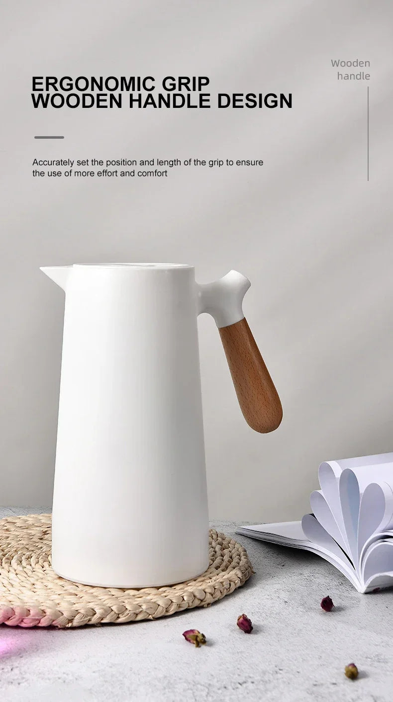 1L European Style Insulated Kettle Household Hot Water Bottle Insulated Bottle Wooden Handle Large Capacity Warm Water Kettle