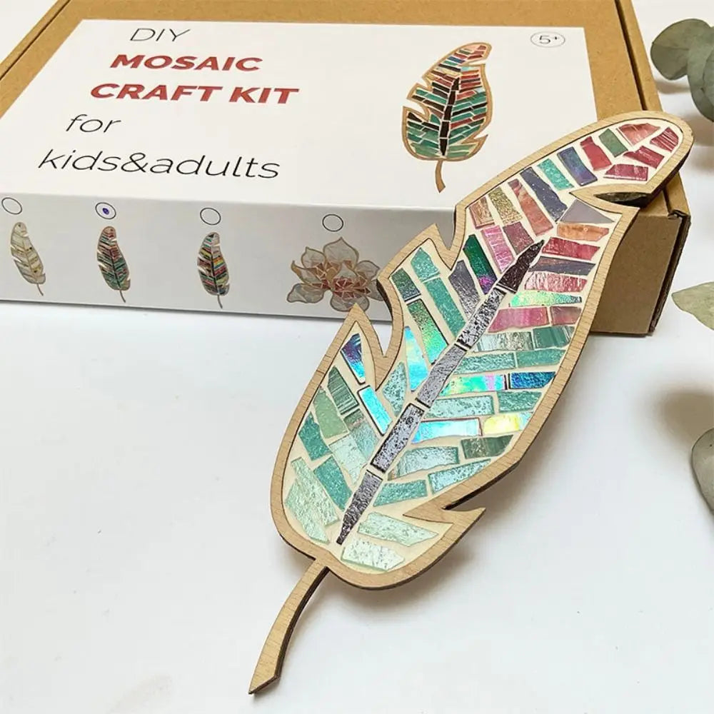 Creative Arts and Crafts DIY Mosaic Kit Stained Glass Wooden Feather Mosaic Kit Bird Bright Feather Mosaic Arts Girlfriend