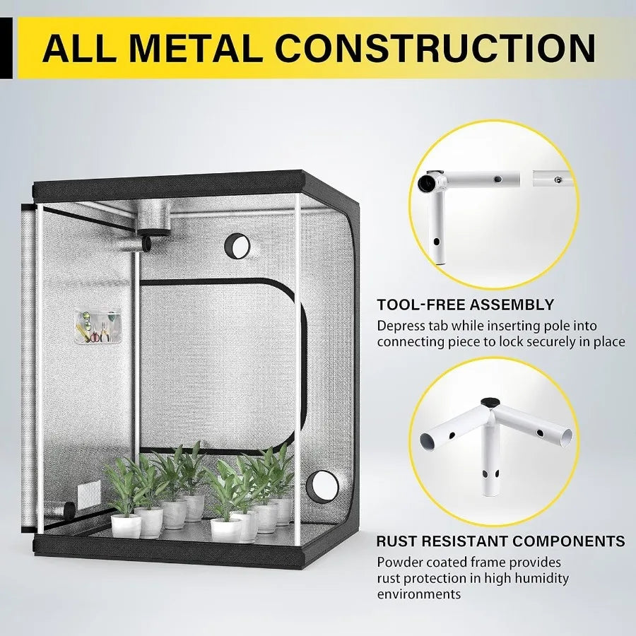 47 x 47 x 79 Hydroponic Water-Resistant Grow Tent for Plant Seedling with Observation Window Removable Floor Tray and Tool Bag