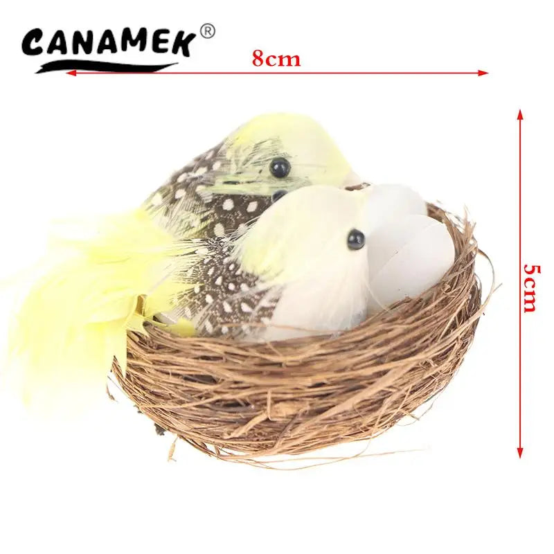 1 Set Artificial Feathered Birds & Nest & Egg Creative Craft Birds Sculpture Art Decoration Home Garden
