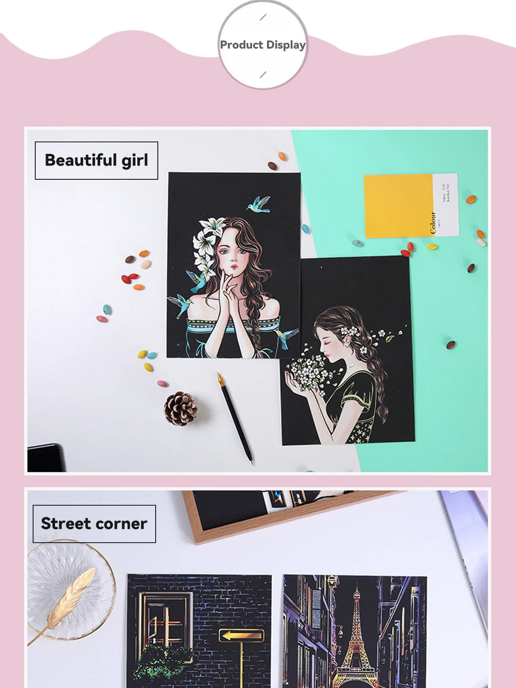 A4 Scratch Paper Art Crafts World Landscape Scraping Paintings Adult Decompression Toys Kids Creative DIY Handmade Gifts