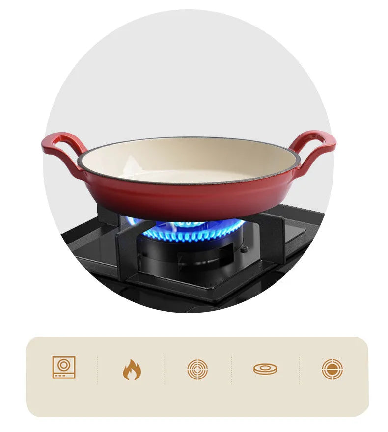 Enameled Cast Iron Frying Pan 20cm Dual Loop Handle Skillet Non Stick Grill Pan For Fried Steak For Oven Stovetop Induction