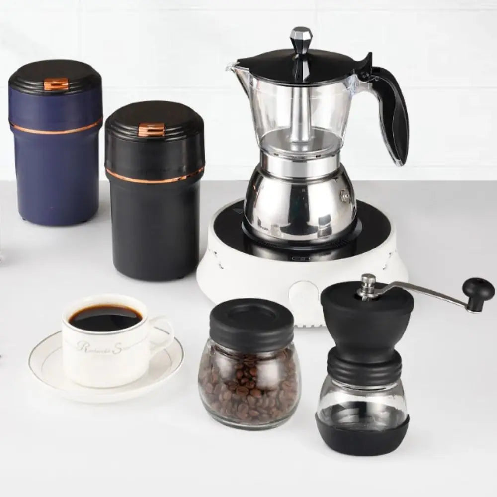 4/6 Cups Visible Moka Pot Transparent Pot Body Stainless Steel Coffee Maker Pot Universal Espresso Italian Coffee Machine
