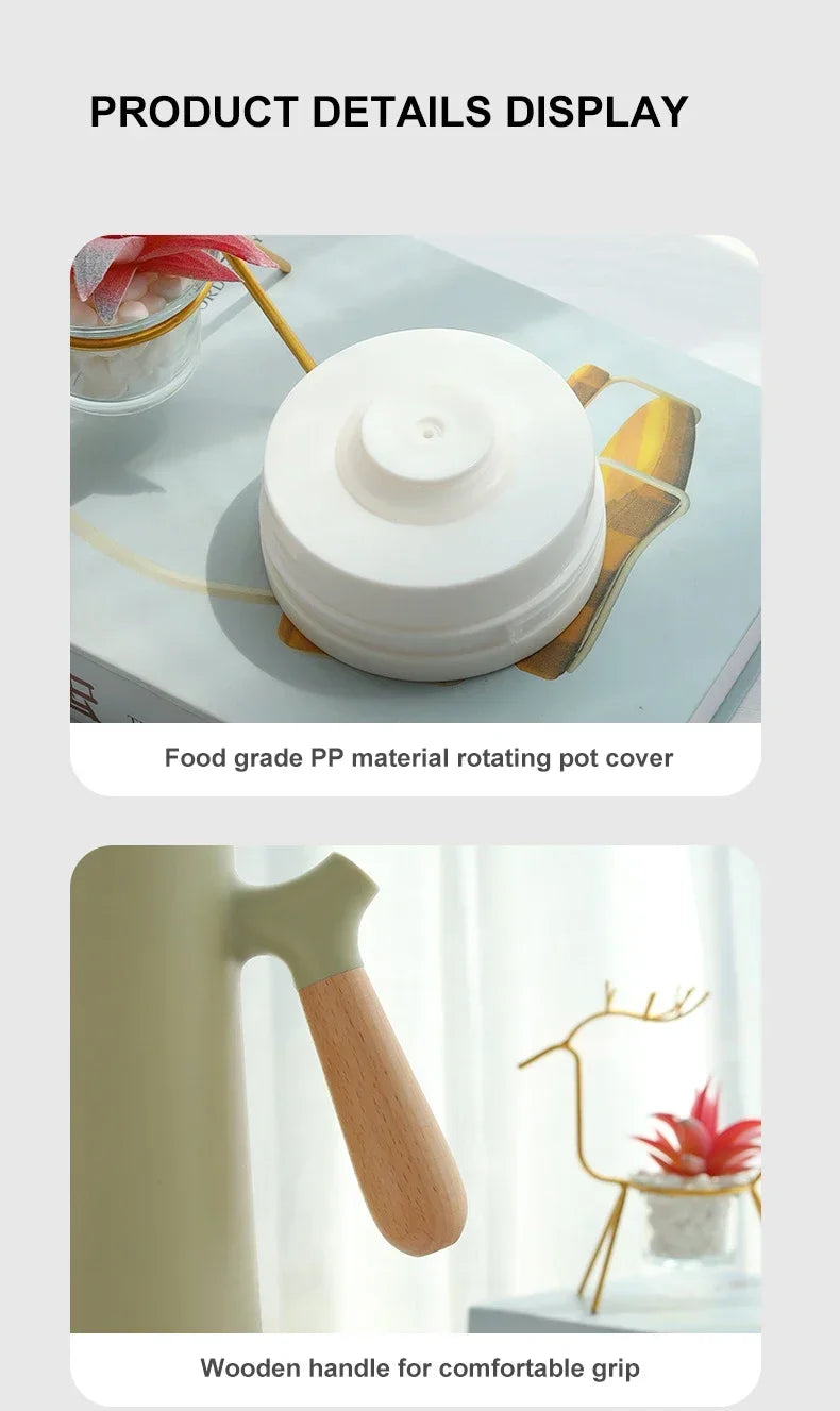 1L European Style Insulated Kettle Household Hot Water Bottle Insulated Bottle Wooden Handle Large Capacity Warm Water Kettle