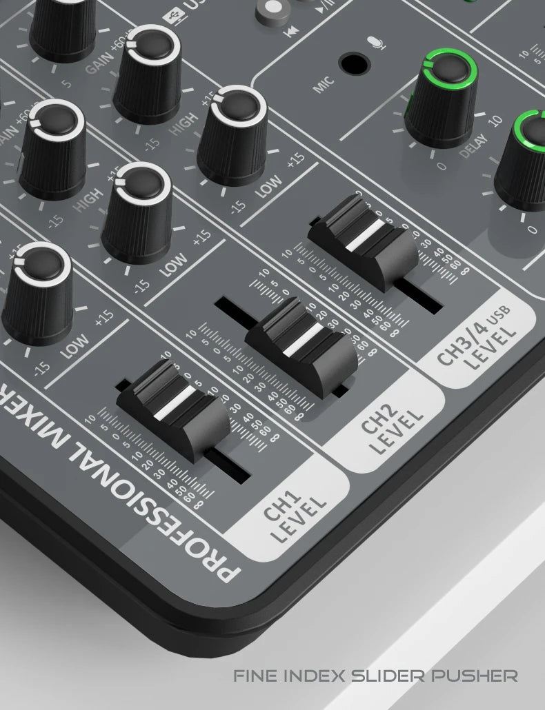 4 Channel Audio Mixer 48V Phantom Power USB Studio Sound Mixers Bluetooth DJ Console Mixing for Karaok