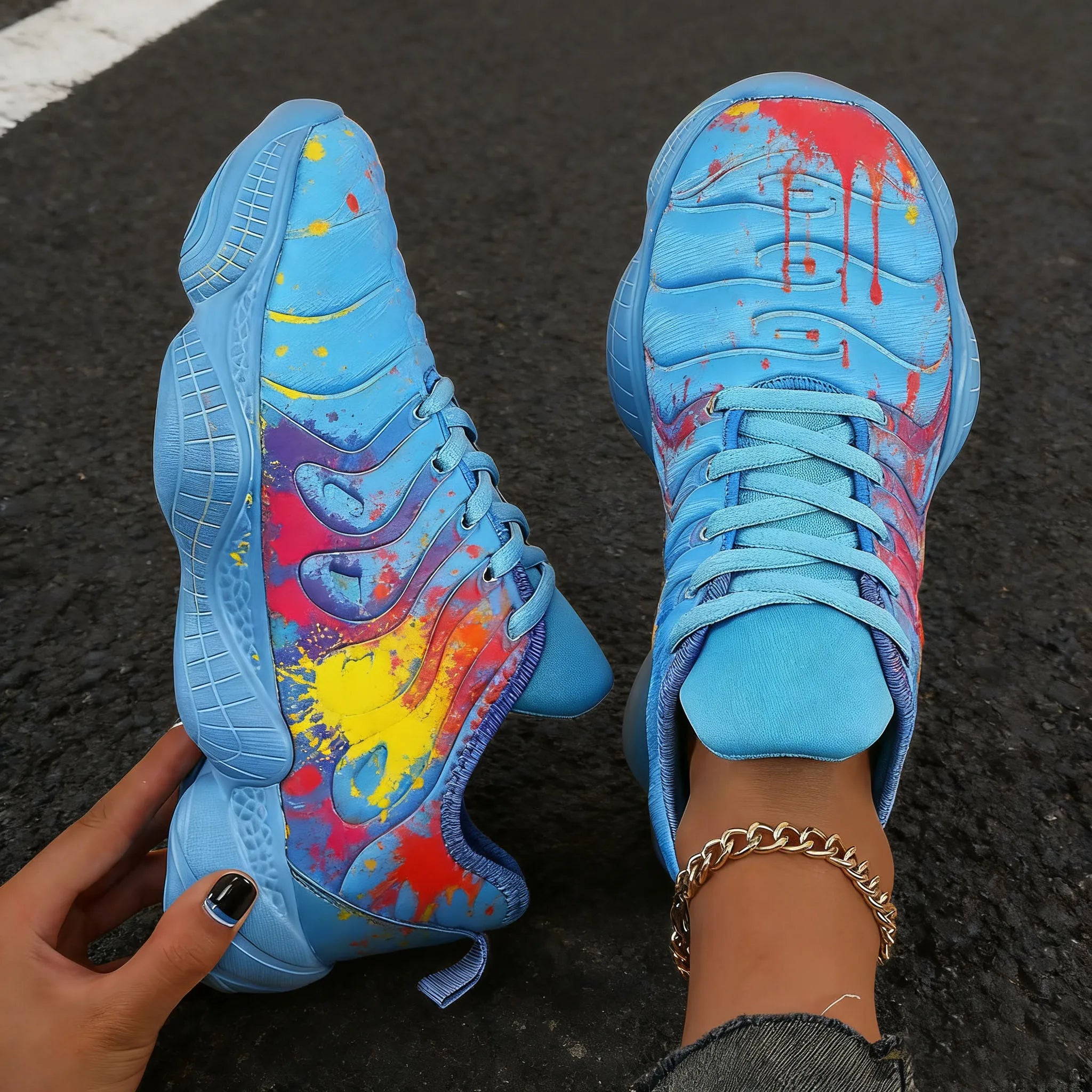 Colorful inkjet outdoor-style comfortable casual walking shoes, suitable for women, with size range of 36 - 43, sports shoe styl
