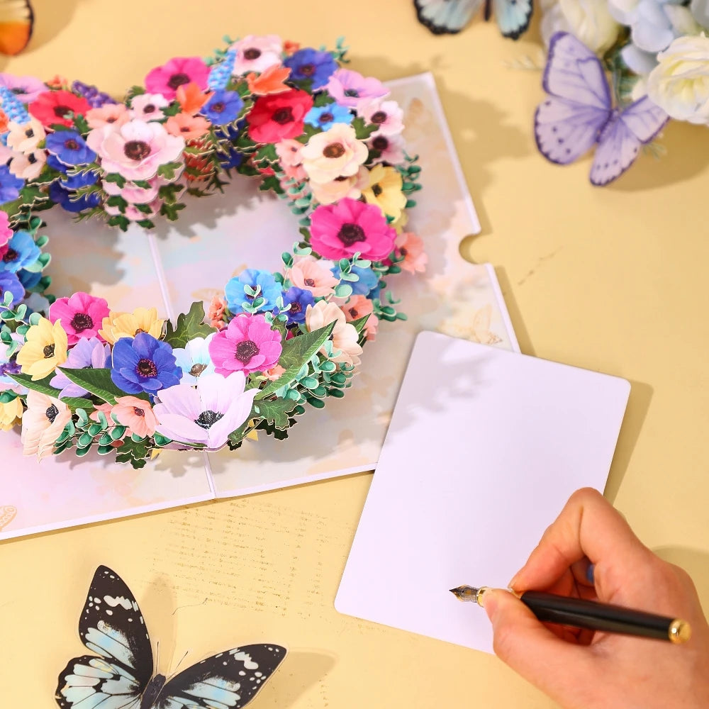 3D Pop-Up Greeting Cards, Exquisite Floral Bouquet Pop-Up Cards, Wreath/Floral Window Pop-Up Cards, Perfect for Parties and Gift