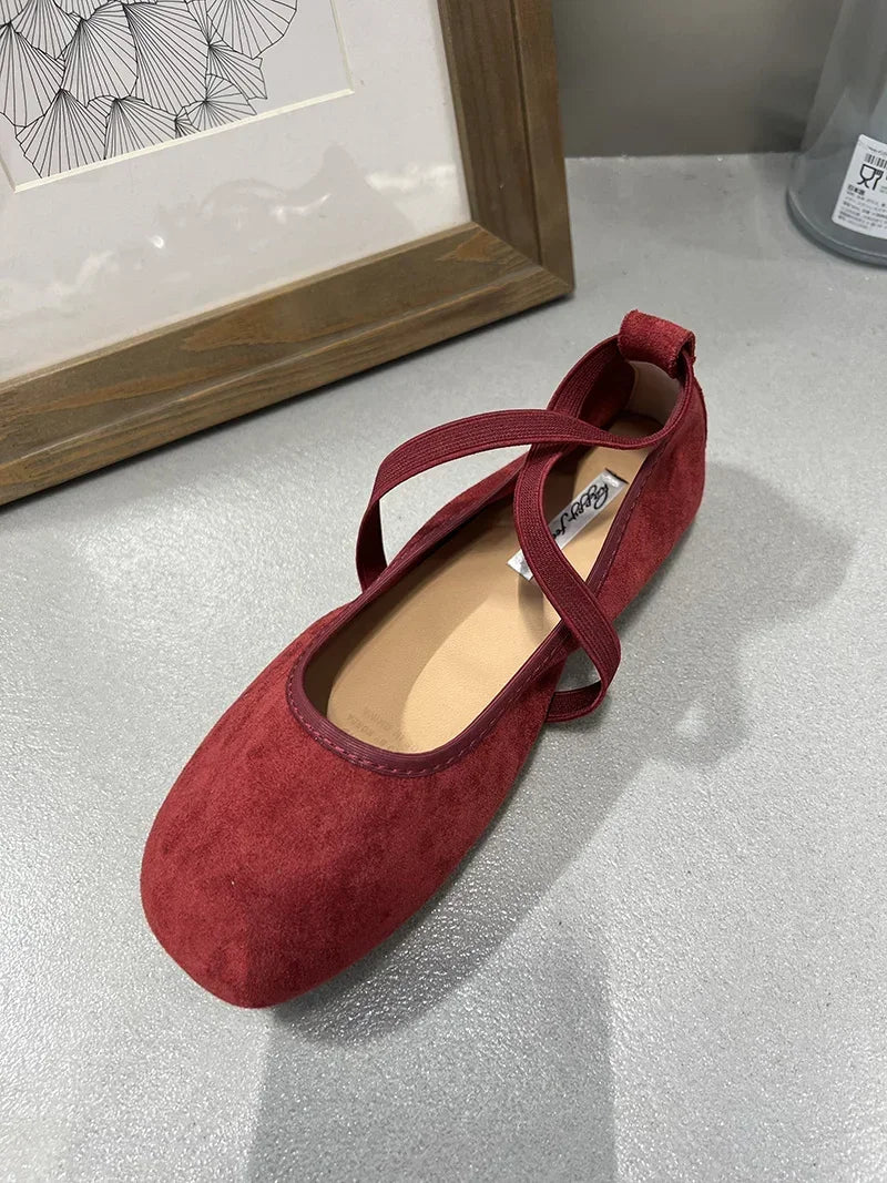 Designer Ankle Lace Up Women Ballet Flats Fashion Shallow Soft Sole Footwear Ladies Casual Outdoor Ballerina Shoes