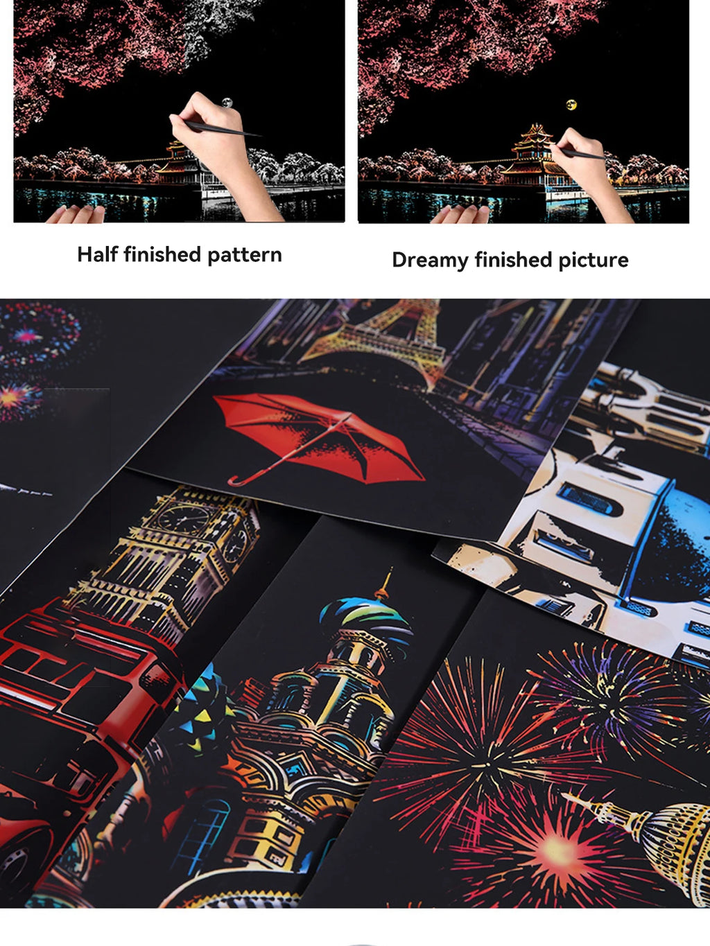 A4 Scratch Paper Art Crafts World Landscape Scraping Paintings Adult Decompression Toys Kids Creative DIY Handmade Gifts