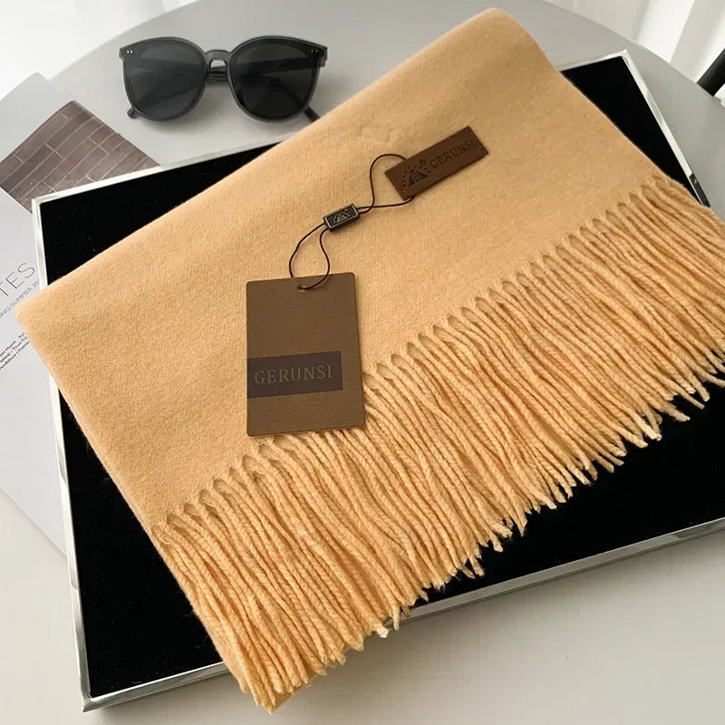 2024 Winter Cashmere Scarf Women Thick Warm Pashmina Shawls Wraps Solid Color Tassel Lady Blanket Echarpe Bufanda Hijab
