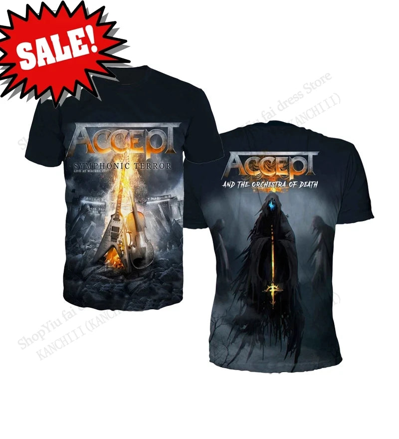 2026 New Rock Accept Band 3D Print T-shirt Men Women Fashion Oversized Short Sleeve Tshirt Kids Hip Hop Tops Tees Mens Clothing