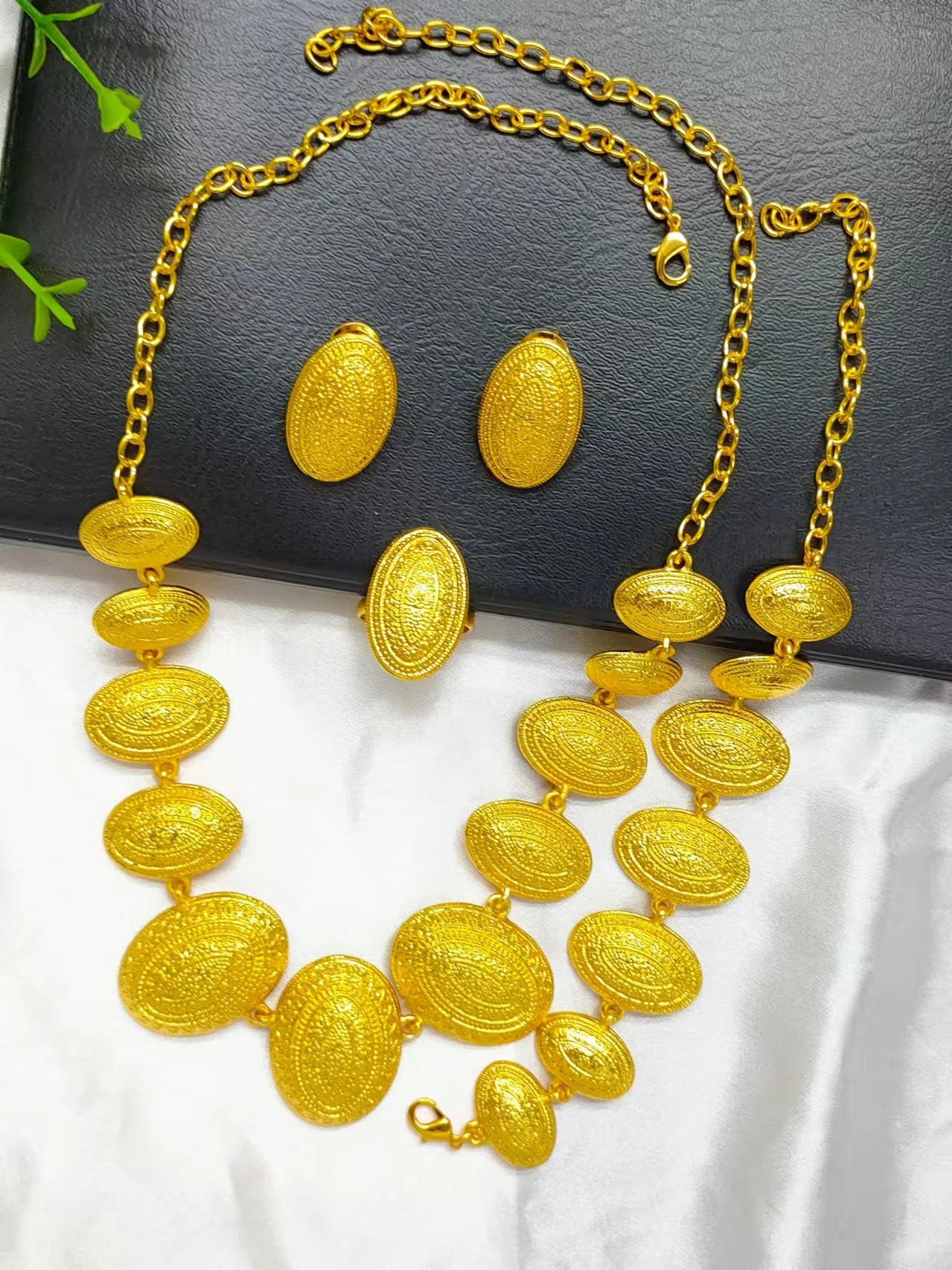 Ethiopian  Necklace Earrings Bangle Ring Jewelry Set For Women 24K Gold Plated Dubai Indian African Bridal Wedding Party Jewelle