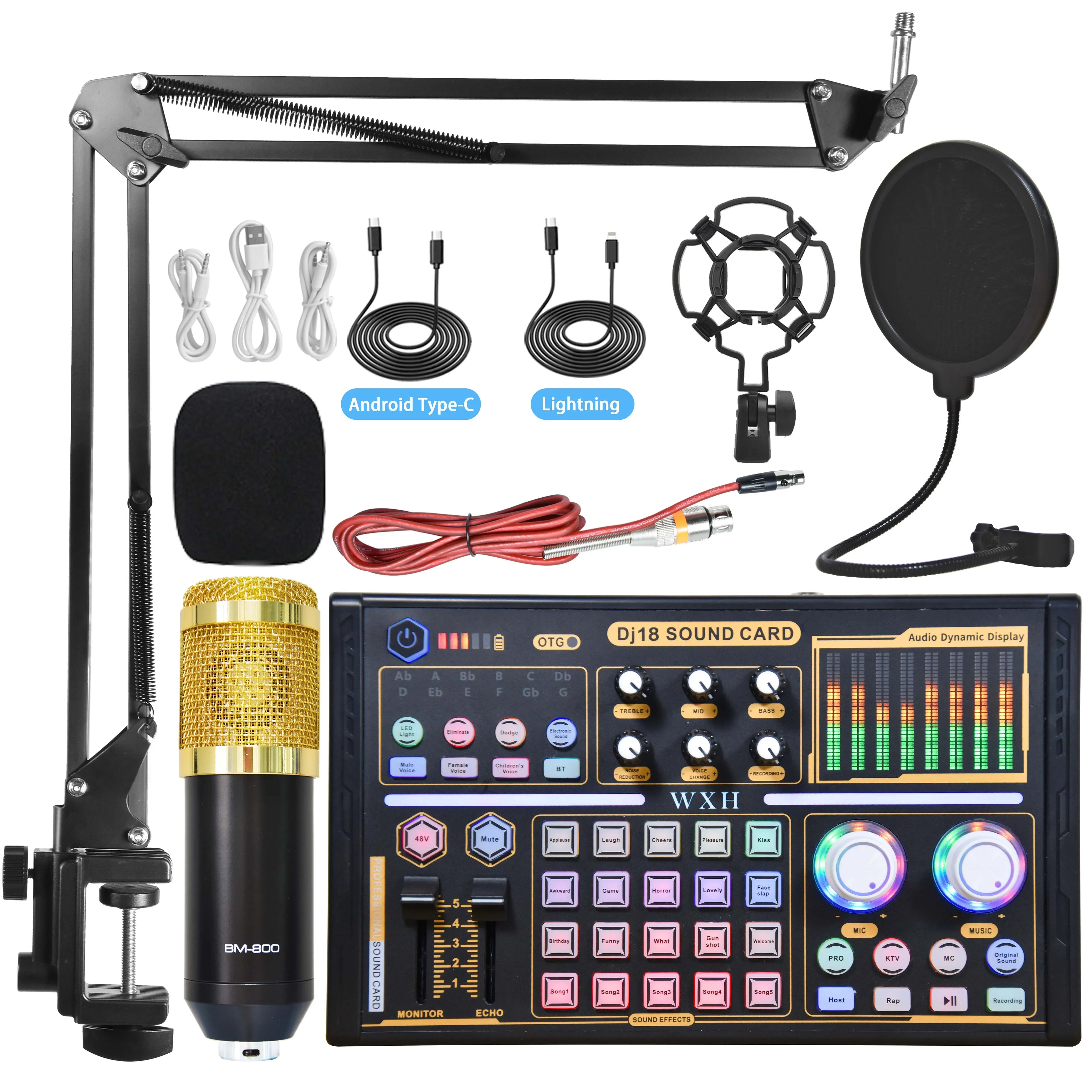 DJ18 Sound Card Studio Record Professional Mixer Singing Noise Reduction Microphone Voice BM800 Live Broadcast Mick Tok Music
