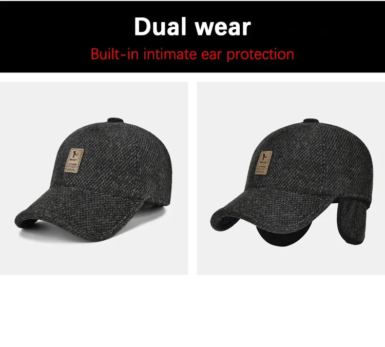 Baseball Cap Autumn Woolen Knitted Designer Men's Winter Cap Thicken Warm Hats with Earflaps Men's Brand Hats Dad Trucker Hats