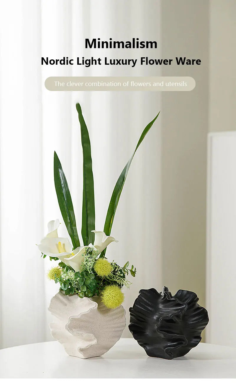 Ceramic Coral Vase Nordic Art Dry Flower Vase Pot Beige Matte Container for Flower Pampas Grass Living Room Tabletop Decoration